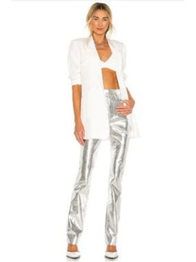 WEWOREWHAT | Silver Metallic Straight Leg Pants Size 25